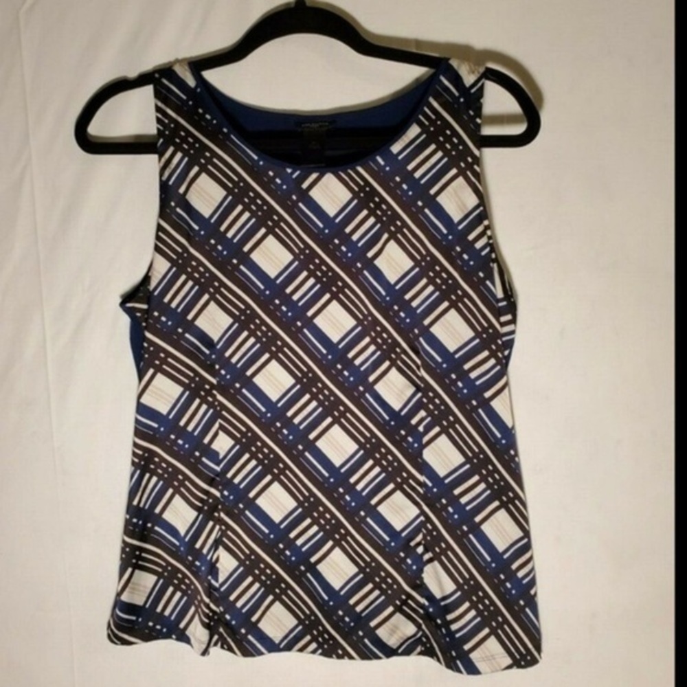 Ann Taylor Sleeveless Checkered Plaid Blouse Shirt Women’s Medium Blue White